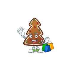 Poster - cartoon character concept of rich gingerbread tree with shopping bags