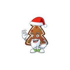 Sticker - Friendly gingerbread tree Santa cartoon character design with ok finger