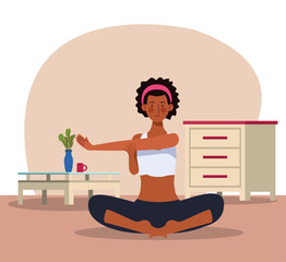 Poster - afro woman practicing yoga in the house