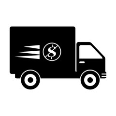 Canvas Print - silhouette of delivery truck with symbol dollar in forbidden sign vector illustration design