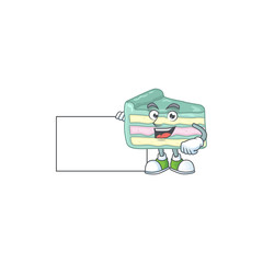 Sticker - Vanilla slice cake cartoon character concept Thumbs up having a white board