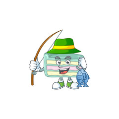 Poster - A Picture of vanilla slice cake fisher mascot design catch a fish