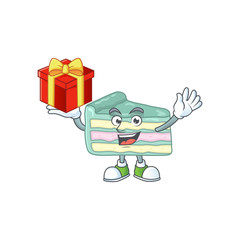 Canvas Print - Charming vanilla slice cake mascot design has a red box of gift