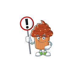 Sticker - A picture of chocolate cupcake cartoon character concept holding a sign