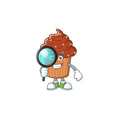 Wall Mural - Smart Detective of chocolate cupcake cartoon character design concept