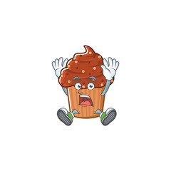 Sticker - Chocolate cupcake cartoon character design showing shocking gesture