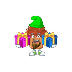 Sticker - A smiling chocolate cupcake cartoon design having Christmas gifts