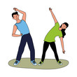 © Jemastock - young couple athlete practicing exercise characters