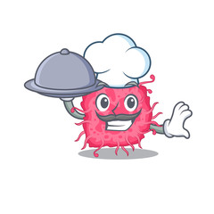 Sticker - pathogenic bacteria chef cartoon character serving food on tray