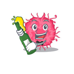 Wall Mural - Mascot character design of pathogenic bacteria say cheers with bottle of beer
