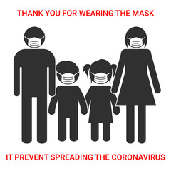 Wall Mural - Thank you for wearing mask. Poster for print or web. Warning quarantine illustration for medical articles.