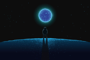 Wall Mural - astronaut on the new planet looks to blue star