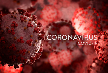 Poster - Microscope close-up of the coronavirus covid-19 disease. 2019-nCoV spreading in body. 3D rendering of the bacteria on a microscopic level.