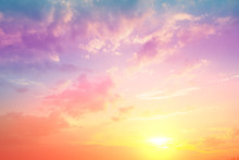 Colorful Cloudy Sky At Sunset. Gradient Color. Sky Texture, Abstract Nature Background