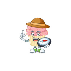 Sticker - World explorer strawberry cupcake cartoon design style using compass