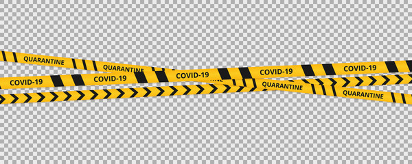 Coronavirus background of quarantine tape border. Warning coronavirus quarantine yellow and black stripes.