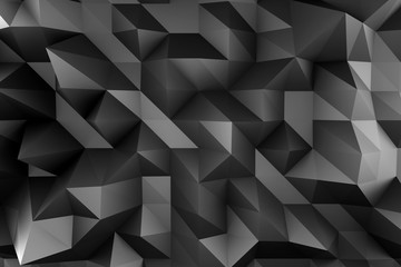 Poster - Black Abstract Geometric Background. Modern Design Wallpaper. 3d Render Illustration Background. Polygon Texture Pattern. Three-dimensional Minimal Triangle Abstract Background.