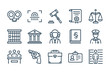 Law and Judgement line icons. Justice, Court of law and Government vector linear icon set.