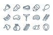 Meat and sausage related line icon set. Steak and Barbecue vector outline icons.