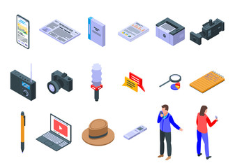Poster - Reporter icons set. Isometric set of reporter vector icons for web design isolated on white background