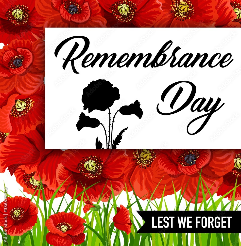 Remembrance or Poppy Day Lest We Forget vector design of World War ...