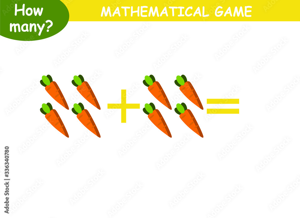 Examples of addition with fruits and vegetables educational page with