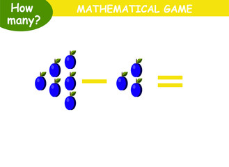 examples of subtraction with fruits and vegetables. educational page with mathematical examples for children.