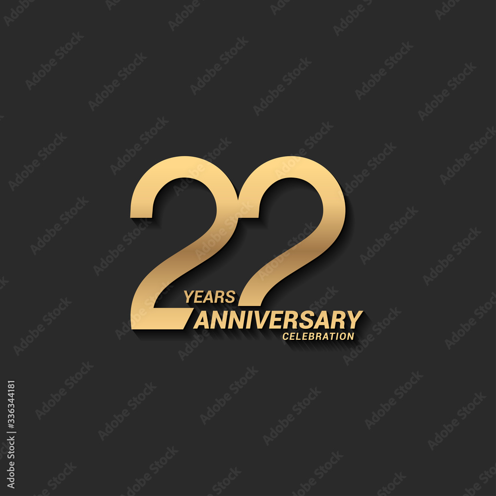 22 years anniversary celebration logotype with elegant modern number gold color for celebration - obrazy, fototapety, plakaty 