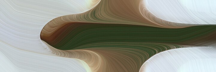 Poster - abstract moving horizontal banner with dark olive green, light gray and pastel brown colors. fluid curved flowing waves and curves
