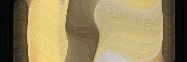 Poster - abstract surreal horizontal banner with dark khaki, very dark green and burly wood colors. fluid curved flowing waves and curves
