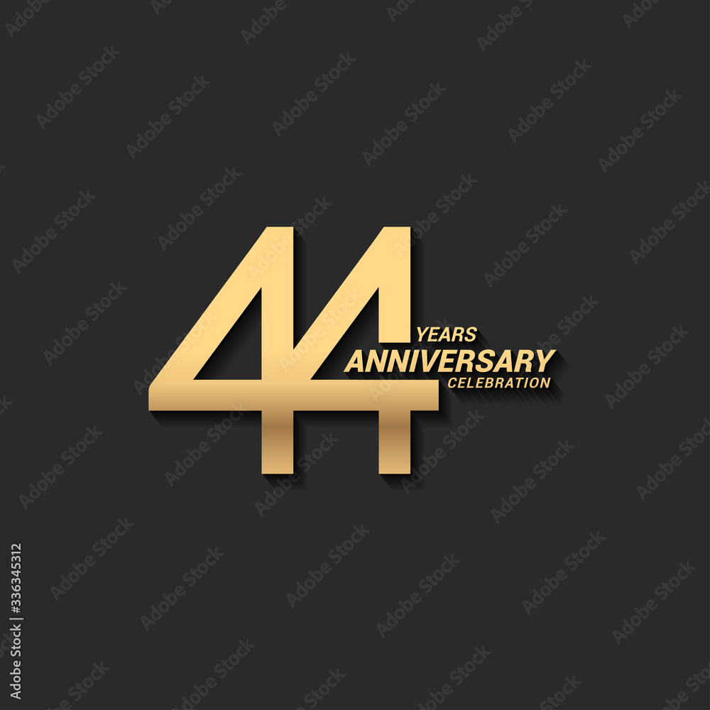 44 years anniversary celebration logotype with elegant modern number gold color for celebration - obrazy, fototapety, plakaty 