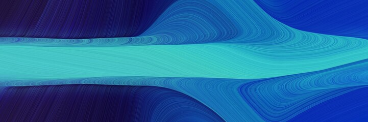 Poster - abstract moving designed horizontal header with strong blue, medium turquoise and very dark blue colors. fluid curved flowing waves and curves