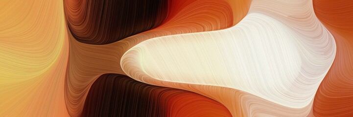 Poster - abstract moving horizontal banner with wheat, saddle brown and very dark red colors. fluid curved lines with dynamic flowing waves and curves