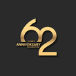 62 years anniversary celebration logotype with elegant modern number gold color for celebration