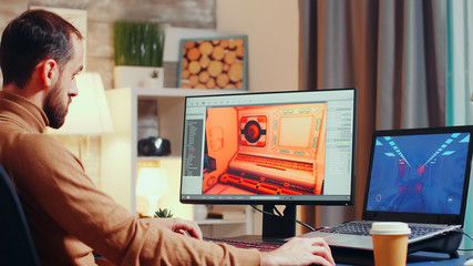 Poster - Young game developer using modern software