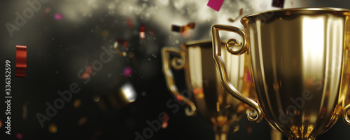 Cuadros en Lienzo close up golden trophy award with falling confetti