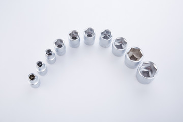 Set of socket head in different sizes  on a white background