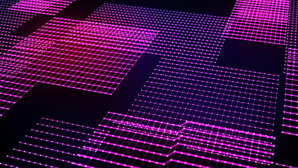Poster - Cybernetic futuristic background. Big data visualization. Technological 3D landscape. 3D rendering.