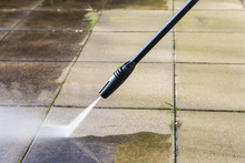 Cleaning Terrace With High-pressure Water Blaster