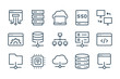 Database, Server and Cloud service line icons. Network and Technology vector linear icon set.