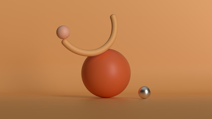 Poster - 3d render modern balance sculpture. Figure made of primitive shapes. Smooth low contrast light...