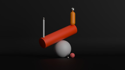 Poster - 3d render modern balance sculpture. figure made of primitive shapes. smooth low contrast light...