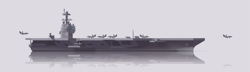 vector aircraft carrier warship with fighters. isolated illustration