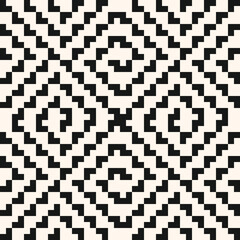 Vector seamless pattern. Traditional geometric folklore ornament. Ornamental texture of embroidery, knitting, fabric, jacquard, jersey, fabric. Black and white repeat background. Tribal ethnic motif