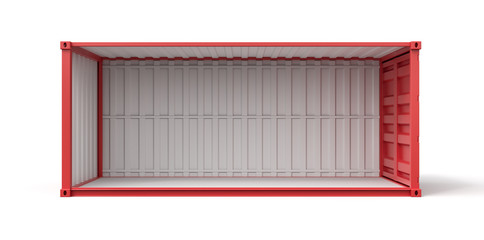 Poster - 3d rendering of open empty red shipping container side view isolated on white background