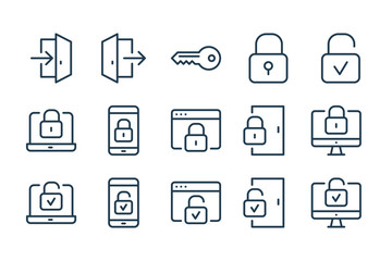 Fototapete - Access and Locks line icons. Login and Password vector linear icon set.