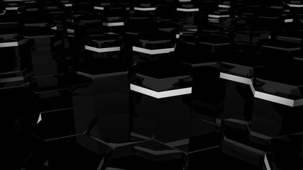 Poster - Abstract hexagon glossy black geometric surface loop, random motion backgroun