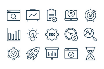 Poster - SEO and Business Consulting line icons. Marketing and Management vector linear icon set.