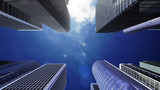 Fototapeta  - Modern Skyscraper Buildings office City Day Sky 3D illustration images