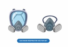Masker gas respirator workwear in full face and half face vector set cartoon illustration isolated in white background